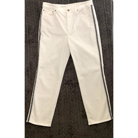 Talbots Denim - Talbot's White Jean Stretch High Waist Straight Ankle with Navy Stripes SZ 12